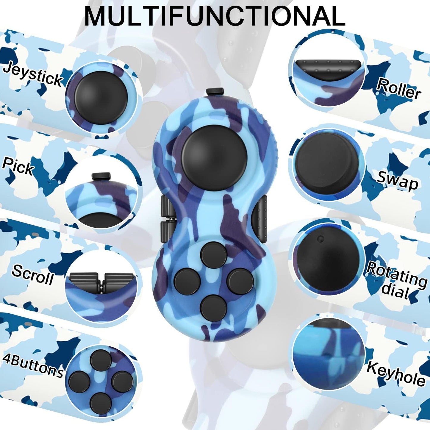 WTYCD Original Fidget Toy Game, Rubberized classical Controller Fidget Concentration Toy with 8-Fidget Functions and Lanyard - Excellent for Relieving Stress and Anxiety