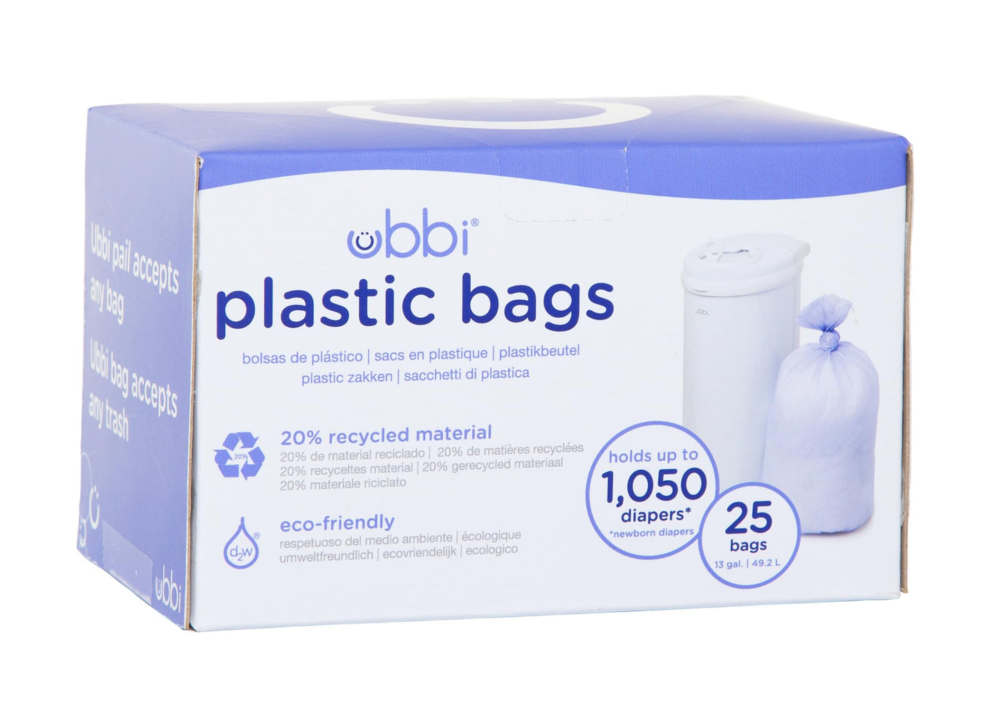 Ubbi Diaper Pail Plastic Bags, Disposable Baby Waste Bags, 3 Pack, 75 Count, 13-Gallon Bags