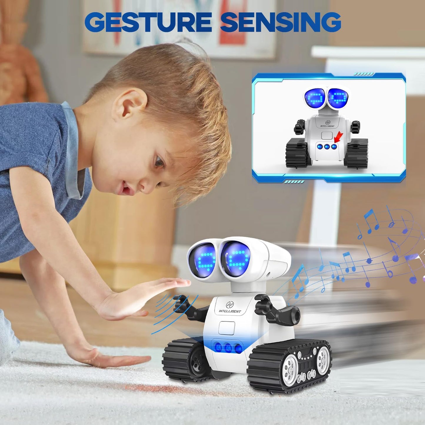 TOY Life Rechargeable Remote Control Robot Toys with Auto-Demonstration, Music & LED Eyes. Walkie Talkie Robot Toys for Kids 7 8 12, Kids Robot Toys Gifts for Boys Girls, Toddler RC Robot (White)