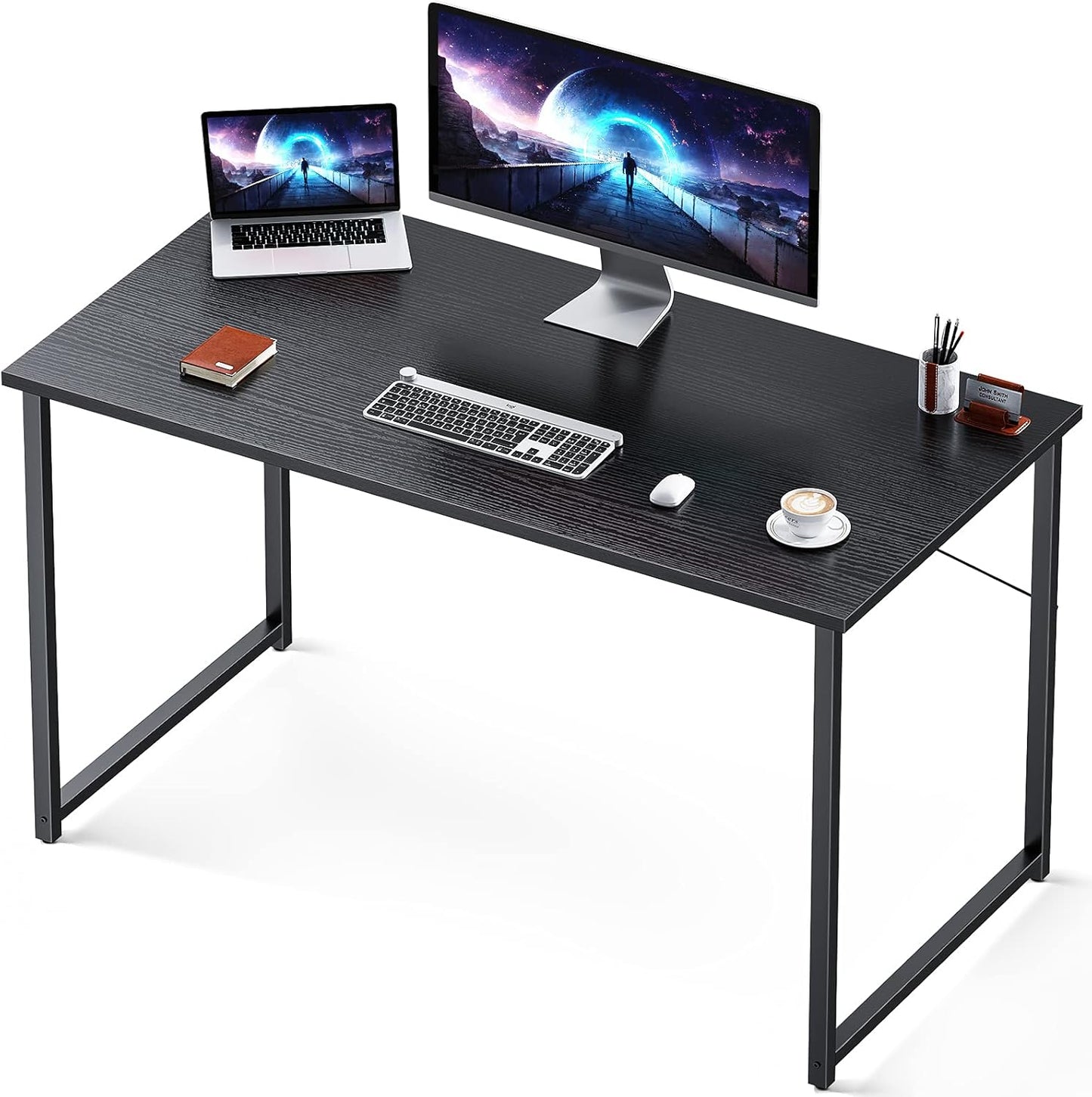 Coleshome 48 Inch Computer Desk, Modern Simple Style Desk for Home Office, Study Student Writing Desk, Deep Black