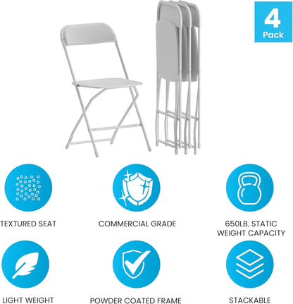 Flash Furniture Hercules Series Plastic Folding Chair - White - 4 Pack 650LB Weight Capacity Comfortable Event Chair-Lightweight Folding Chair