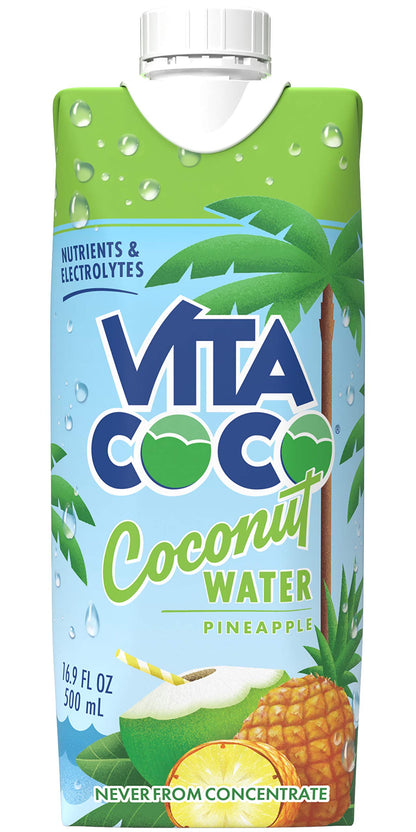 Vita Coco Coconut Water Naturally Hydrating Electrolyte Drink Smart Alternative to Coffee Soda and Sports Drinks Gluten Free, Pineapple, 16.9 Fl Oz (Pack of 12), 202.8 Fl Oz