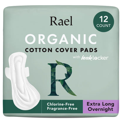 Rael Pads for Women, Organic Cotton Cover - Period Pads with Wings, Feminine Care, Sanitary Napkins, Heavy Absorbency, Unscented, Ultra Thin (Overnight, 40 Count)