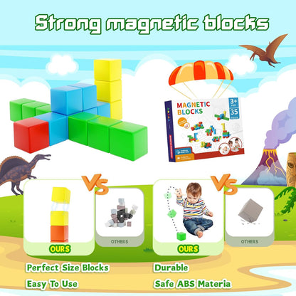 35pcs Magnetic Blocks, Toddler Toys for 3 4 5 Year Old Boys Girls, Building Stem Preschool Learning Magnet Sensory Toys for Kids,Classroom Must Haves Birthday Gifts for kids 3+