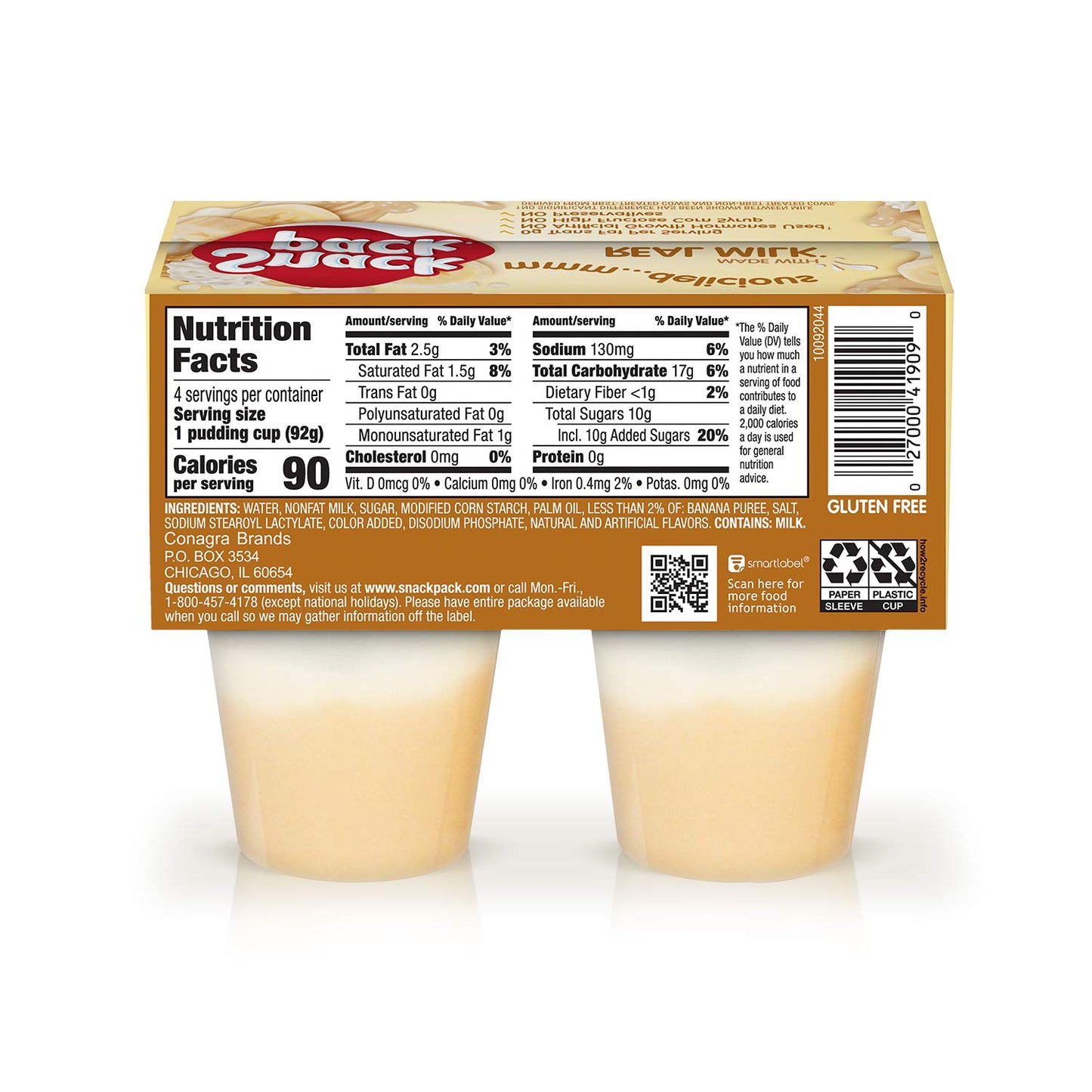 Snack Pack Pie Pudding Cups, Banana Cream, 13 oz (4 ct)