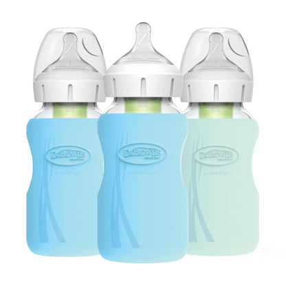 Dr. Brown's Natural Flow Anti-Colic Options+ Wide-Neck Glass Baby Bottles 5 oz/150 mL, with Level 1 Slow Flow Nipple, 3 Pack, 0m+