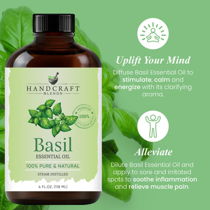 Handcraft Blends Basil Essential Oil - 100% Pure and Natural - Premium Grade Essential Oil for Diffuser and Aromatherapy - 0.33 Fl Oz - Pack of 2