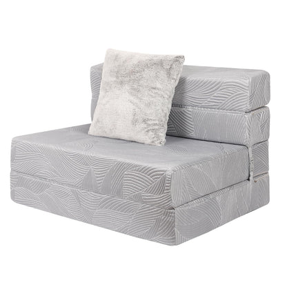 Tri Folding Sofa Mattress, High-Density Memory Foam Sofa Bed with a Fluffy Pillow, Futon Floor Couch Guest Bed, Twin Size, Grey