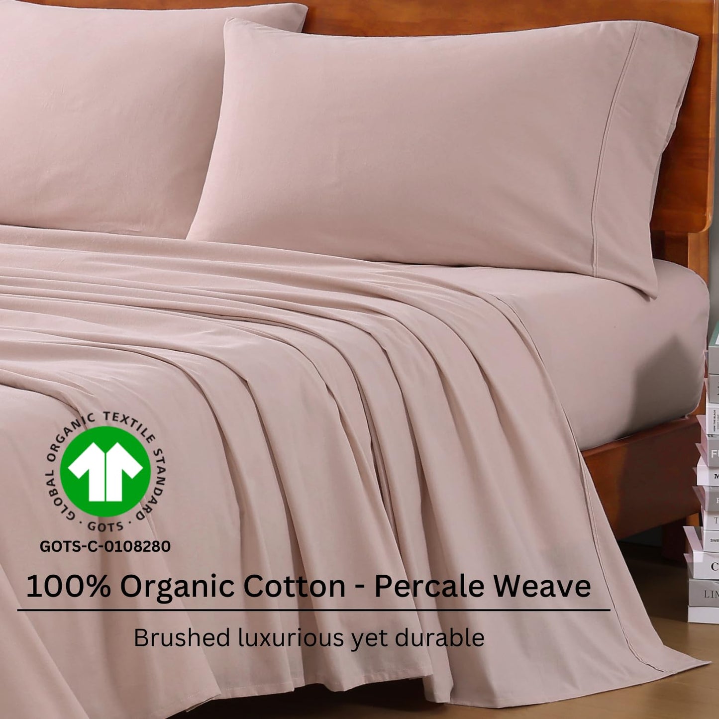 LANE LINEN 100% Organic Cotton Twin Sheets Set, 3Pc Twin Bed Sheets, Breathable Cotton Sheets Twin Size Bed Set, Dorm Room Essentials with 15" Twin Deep Pocket Fitted Sheet - White Sheets