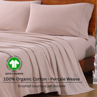 LANE LINEN 100% Organic Cotton Queen Sheet Set, 4Pc Cotton Sheets Queen Size Bed set, Soft & Breathable Percale Weave, Deep Pocket Queen Sheets, Hotel-Quality Bed Sheets Queen Size - White Bed Sheets