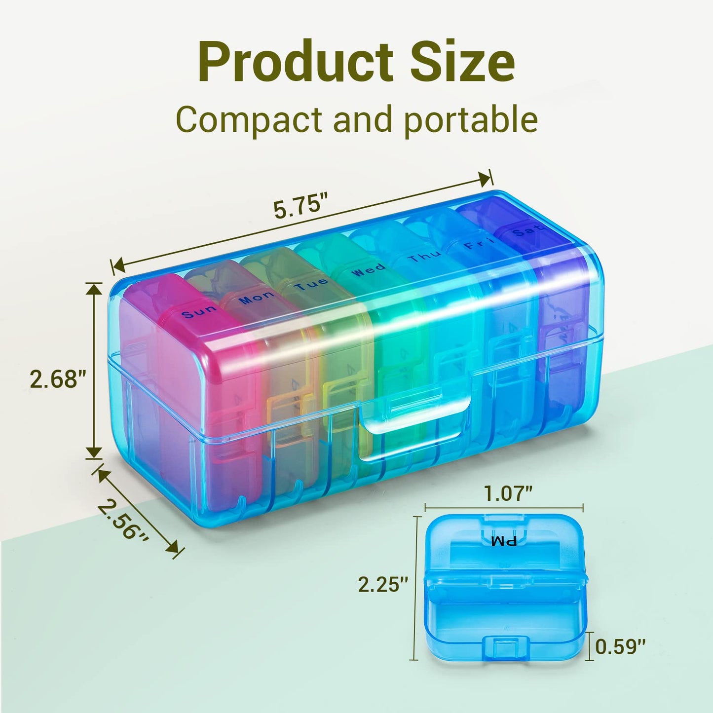 Zoksi Weekly Pill Organizer 2 Times a Day, Rainbow 7 Day Pill Box, Daily Am Pm Pill Organizer, Portable Case for Fish Oils, Vitamin, Supplement