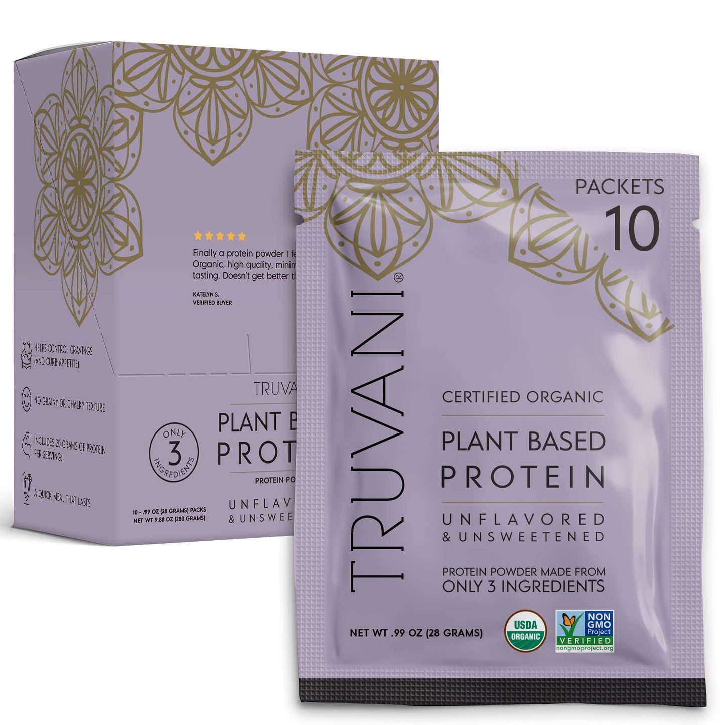 Truvani Vegan Pea Protein Powder | Banana Cinnamon | 20g Organic Plant Based Protein | 1 Serving | Keto | Gluten & Dairy Free | Low Carb | No Added Sugar