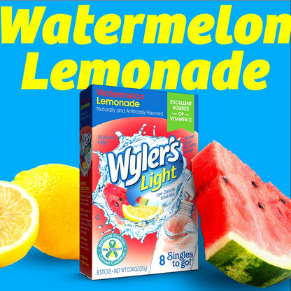 Wyler's Light Singles to Go Powder Packets, Water Drink Mix, Variety Pack, Pink, Strawberry & Blueberry Lemonade, Sugar & Caffeine Free, On-The-Go, 40 Count