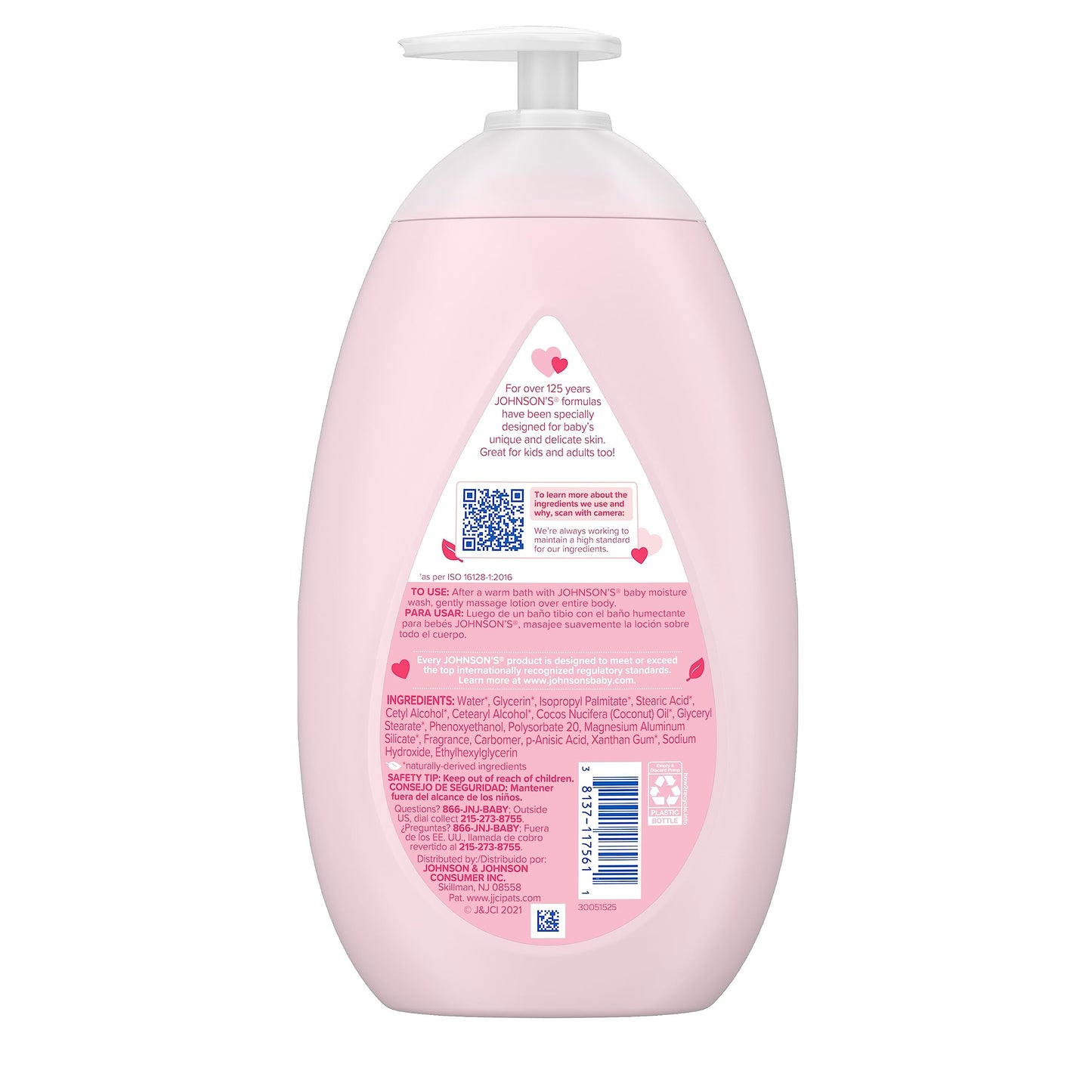 Johnson's Moisturizing Mild Pink Baby Lotion with Coconut Oil for Delicate Baby Skin, Paraben-, Phthalate- & Dye-Free, Hypoallergenic & Dermatologist-Tested, Baby Skin Care, 27.1 Fl. Oz