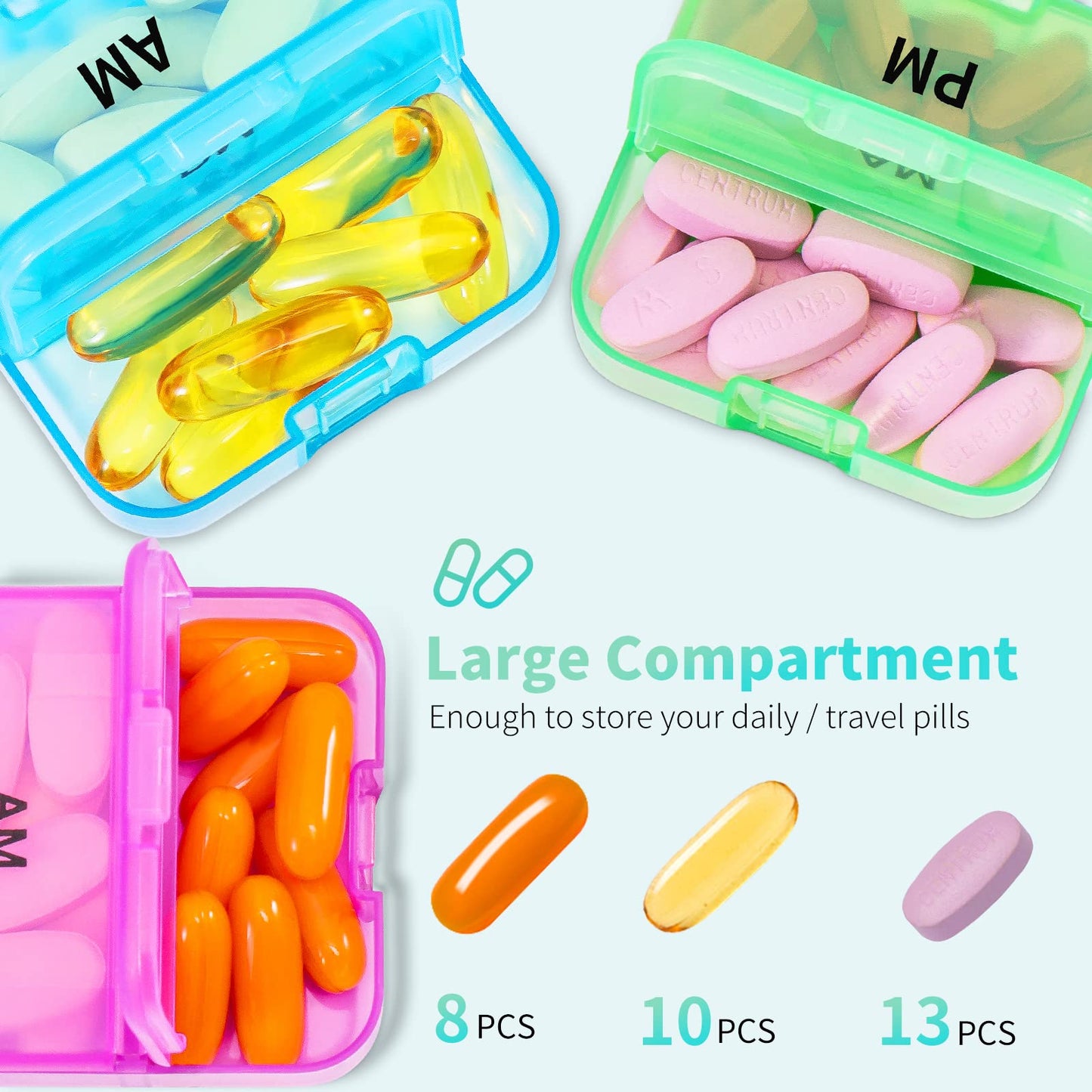 Zoksi Weekly Pill Organizer 2 Times a Day, Rainbow 7 Day Pill Box, Daily Am Pm Pill Organizer, Portable Case for Fish Oils, Vitamin, Supplement