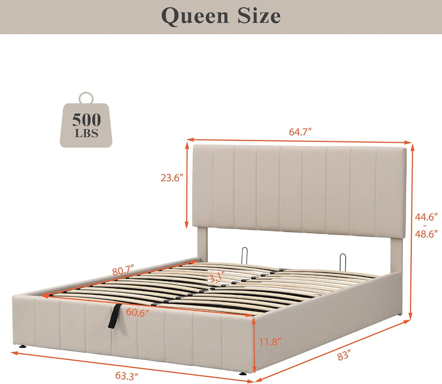 Merax Gas Lift Up Storage Platform Bed Frame Upholstered Queen Size beds with Tufted Headboard Wooden Slat Support and Under Bed Storage,Beige