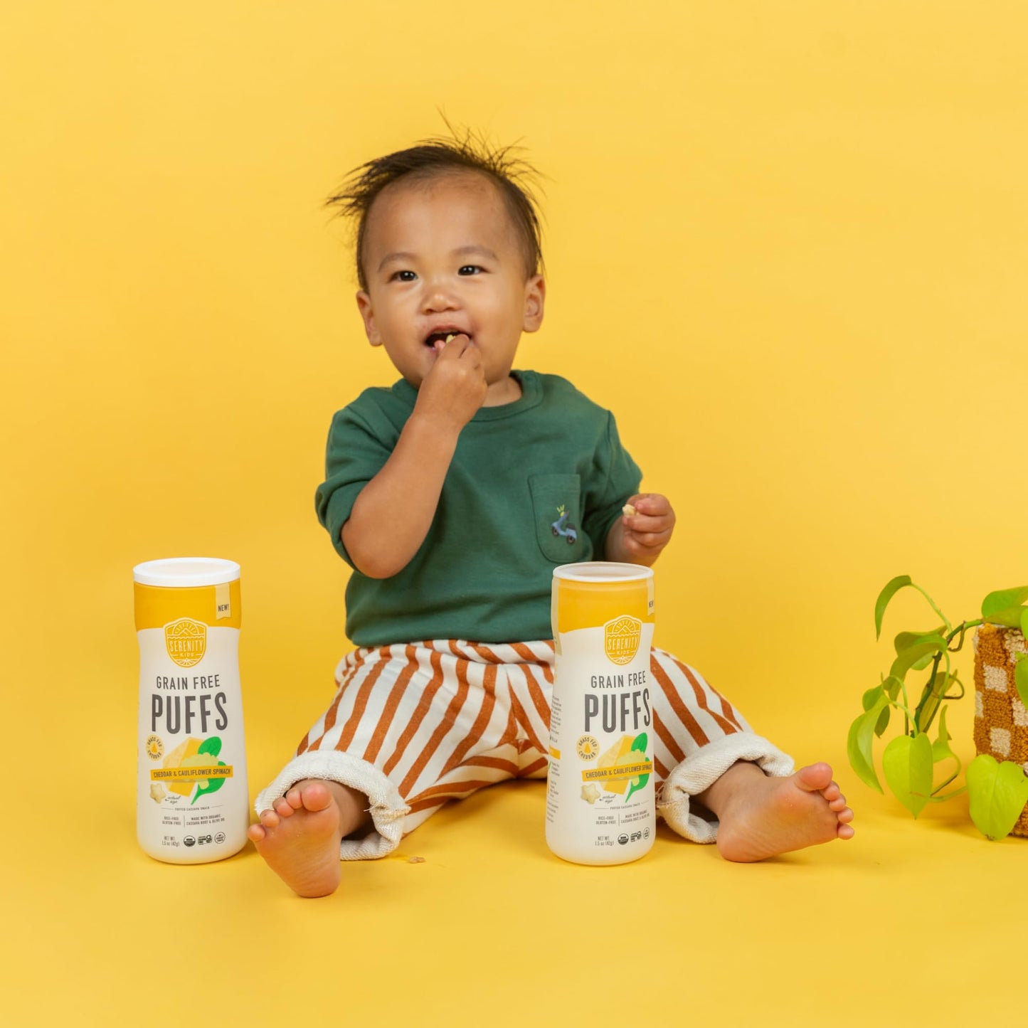 Serenity Kids 6+ Months Grain Free Puffs Toddler & Baby Snack | No Added Sugar, Gluten & Rice Free, Allergen Free | Made with Organic Cassava, Veggies, and Herbs | Puffs Variety Pack | 6 Count