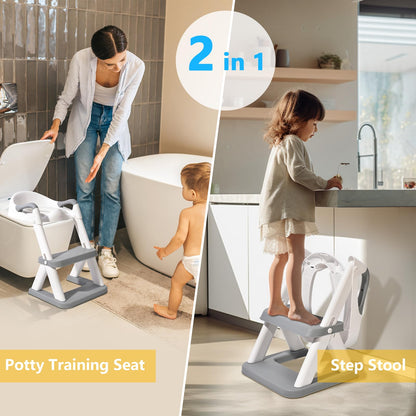 Toilet Potty Training Seat with Step Stool Ladder,SKYROKU Training Toilet for Kids Boys Girls Toddlers-Comfortable Safe Potty Seat with Anti-Slip Pads Ladder (Grey)