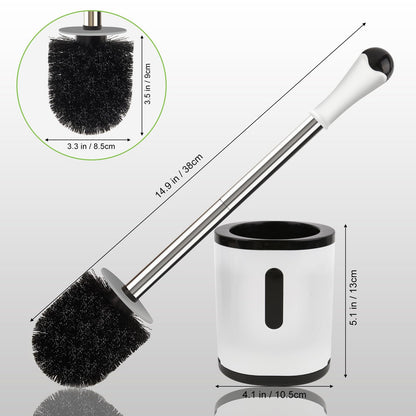 Compact Toilet Brush & Holder, Stainless Steel Handle, Space Saving for Storage, Deep Cleaning, Drip-Proof, Easy to Assemble, Nylon Bristles, White & Grey