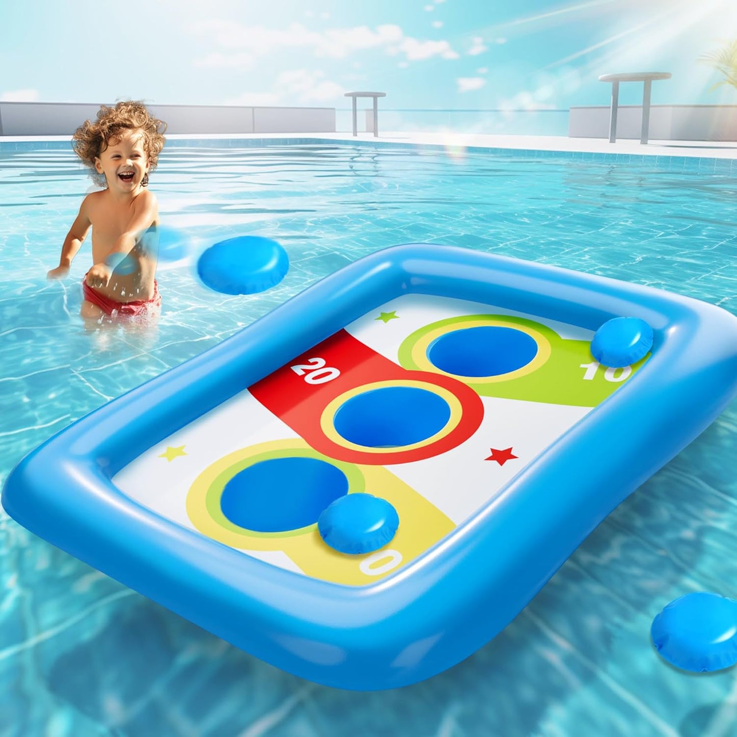 iPlay, iLearn Kids Pool Toys, Inflatable Cornhole Floating Toss Games & 6 Water Bags for Summer Swimming Play, Toddler Outdoor Indoor Beach Family Yard Party Gift 3 4 5 6 7 8 10 Year Old Boy Girl Teen