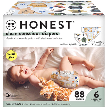 The Honest Company Clean Conscious Diapers | Plant-Based, Sustainable | Above It All + Pandas | Club Box, Size Newborn, 72 Count