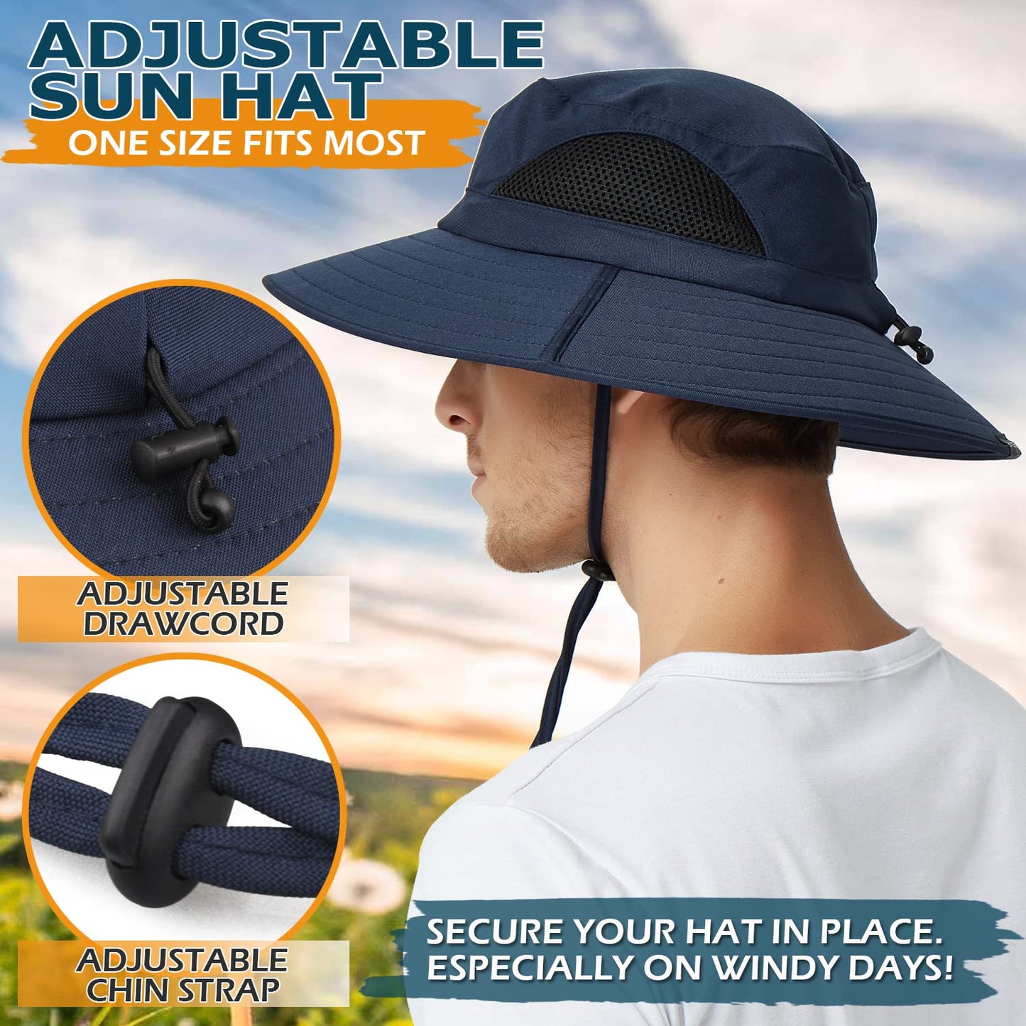 EINSKEY Unisex Sun Hat, Waterproof Wide Brim Bucket Hat Packable Boonie Hat for Fishing Hiking Gardening Safari Beach