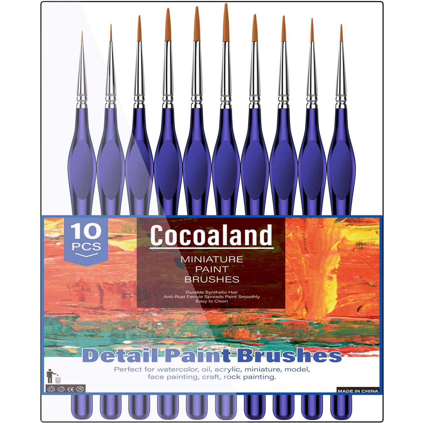 10Pcs Micro Paint Brushes Set with Triangular Handles - For Acrylic, Watercolor, Crafts, Models