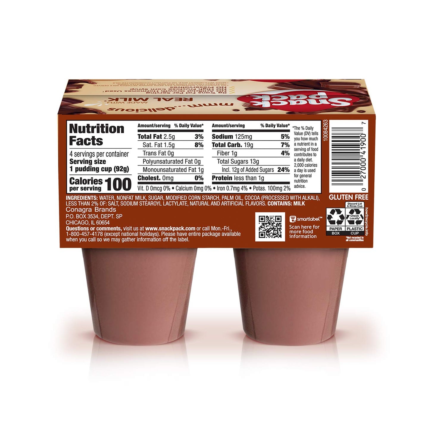 Snack Pack Chocolate Pudding, 4 Count Pudding Cups