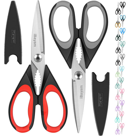 Kitchen Shears, iBayam Kitchen Scissors All Purpose Heavy Duty Meat Scissors Poultry Shears, Dishwasher Safe Food Cooking Scissors Stainless Steel Utility Scissors, 2-Pack, Black, Aqua Sky