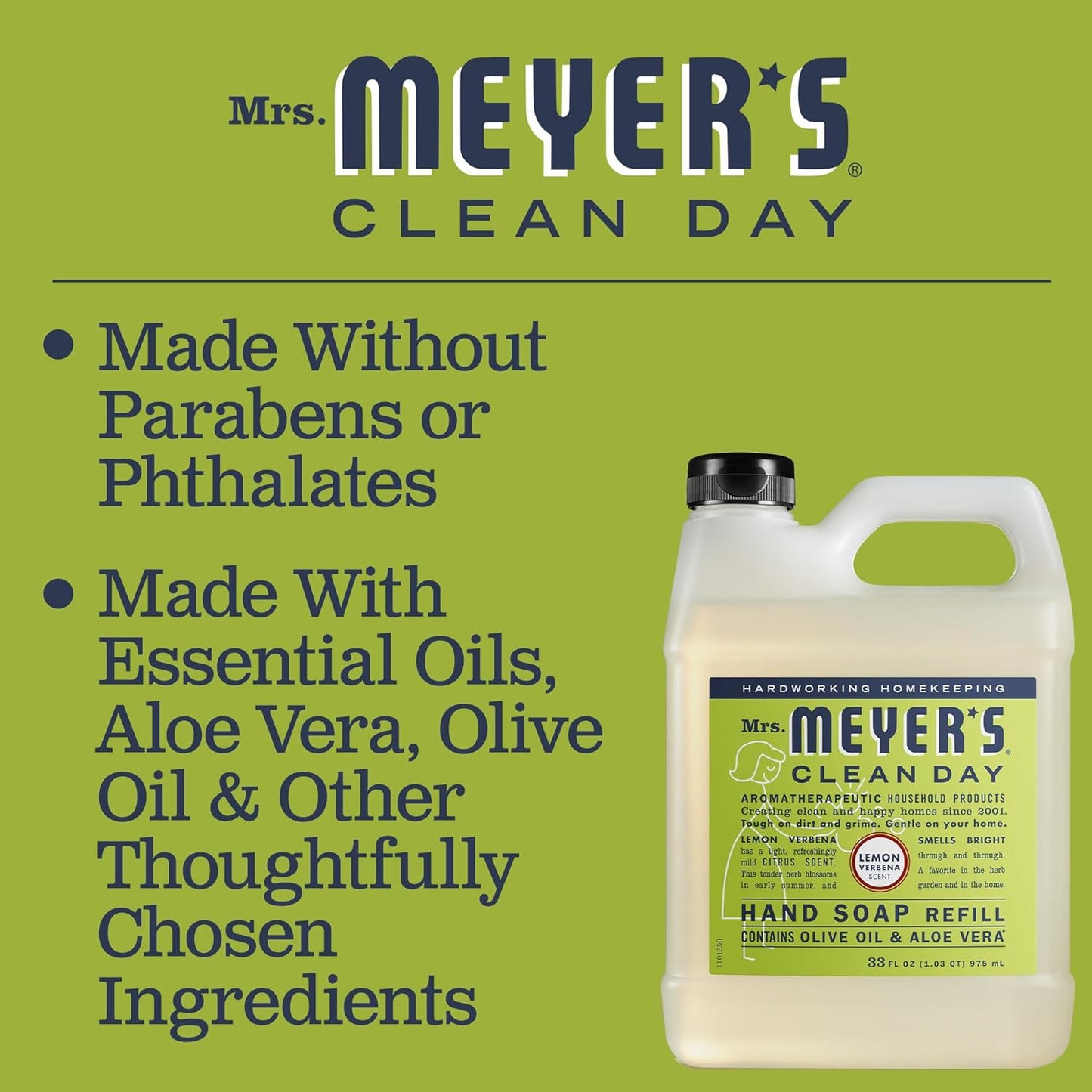 MRS. MEYER'S CLEAN DAY Hand Soap Refill, Made with Essential Oils, Lemon Verbena Multi Packs (33 Fl Oz (Pack of 1))