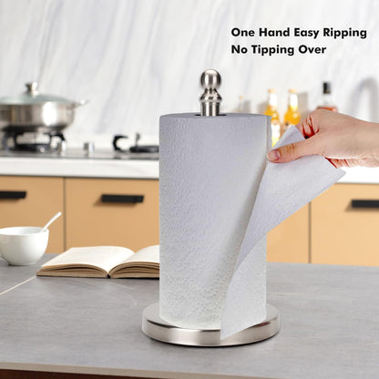 Gold Paper Towel Holder Countertop, Standing Paper Towel Roll Holder for Kitchen Bathroom, with Weighted Base for One-Handed Operation (Gold)