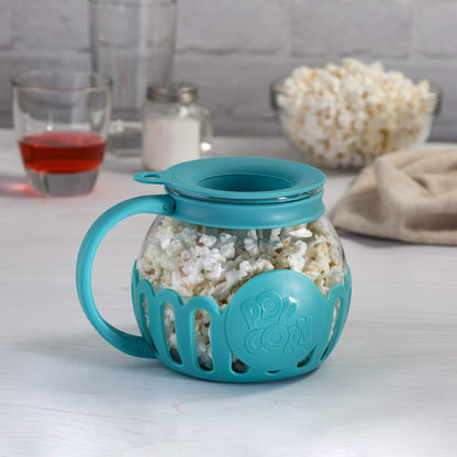 Ecolution Patented Micro-Pop Microwave Popcorn Popper with Temperature Safe Glass, 3-in-1 Lid Measures Kernels and Melts Butter, Made Without BPA, Dishwasher Safe, 3-Quart, Aqua