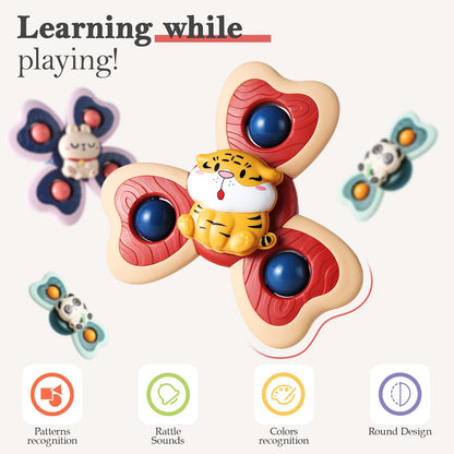 ALASOU 3PCS Suction Cup Spinner Toys for 1 Year Old Boy Girl|Spinning Tops Bath Toys for Kids Ages 1-3|Sensory Toys for Baby 6 12 18 Months Boy Birthday Gift