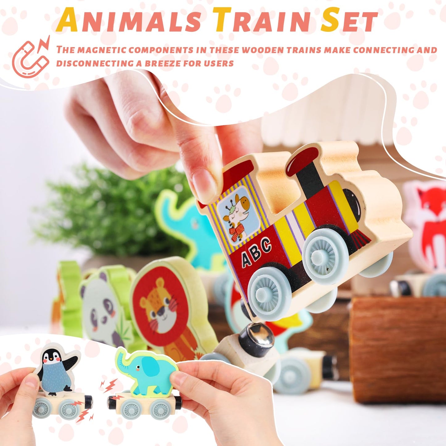 AMOR PRESENT 11PCS Magnetic Wooden Sea Animal Train Set, Montessori Toys for Toddlers Ocean Animal Toys for Preschool Learning Activities Birthday Gifts for Kids