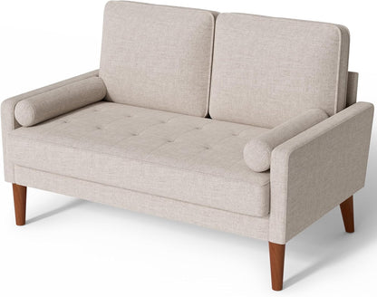 Vesgantti Loveseat Sofa, 48" Small Sofa Couch Mid Century Modern Couch for Small Spaces, Bedroom and Living Room, Removable Sofa Cover Spring Cushions and Solid Wood Frame, Easy to Install, Ashbeige