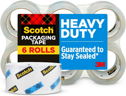 Scotch Heavy Duty Shipping Packing Tape, Clear, Shipping and Packaging Supplies, 1.88 in. x 54.6 yd., 6 Tape Rolls