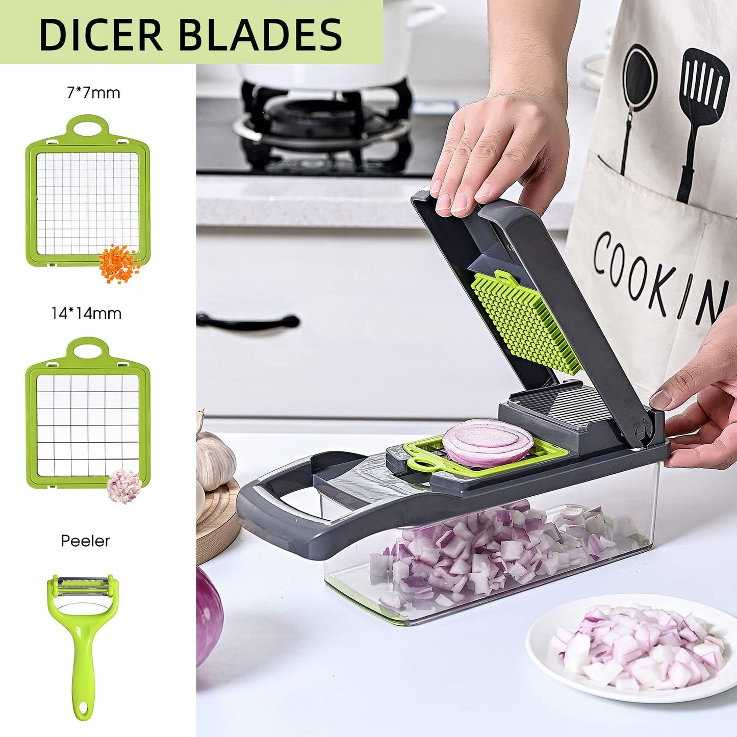 Vegetable Chopper Slicer 16-in-1 with Spice Chopper Set 7 Blades Veggie Dicer Onion Fruit Cutter