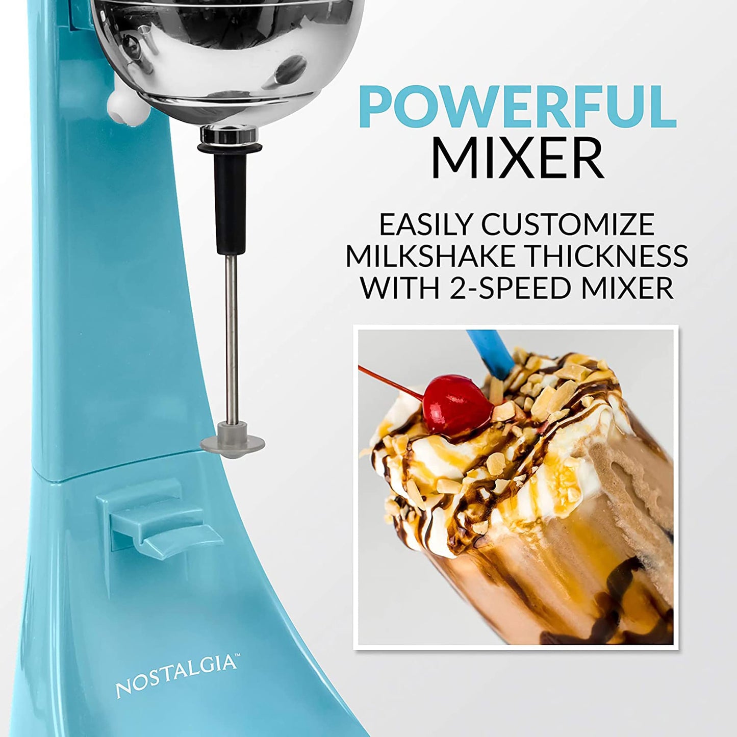 Nostalgia Two-Speed Electric Milkshake Maker and Drink Mixer, Includes 16-Ounce Stainless Steel Mixing Cup and Rod, Cream