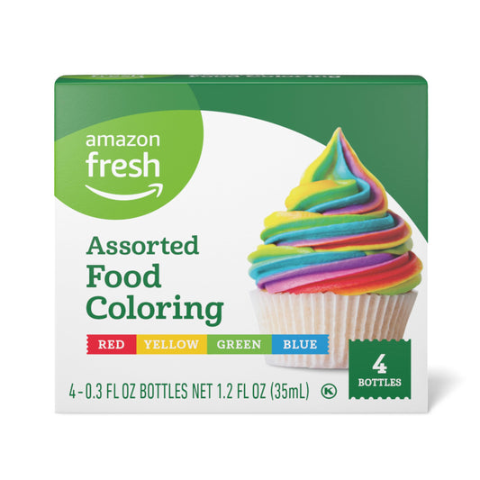 Amazon Fresh, Assorted Food Coloring, 1.2 Fl Oz (Pack of 4) (Previously Happy Belly, Packaging May Vary)