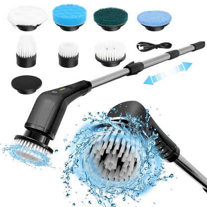 Cordless Electric Spin Scrubber, 380 RPM 30KG Non-Stalling 2 Speeds Power Bathroom Shower Cleaner, Ultra 3H Work Time Spin Cleaning Brush Supplies, 7 Heads for Bathtub Tile Floor Car Toilet