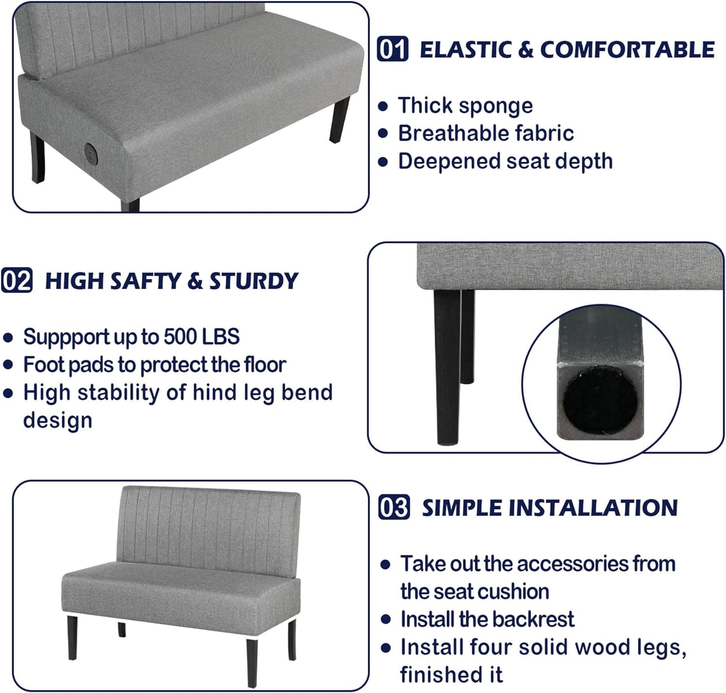 STHOUYN Mini Small Comfy Couch Armless Loveseat Sofa for Bedroom with USB Port, Velvet Small Couches for Small Spaces Living Room, Apartment Office Dorm (Grey)