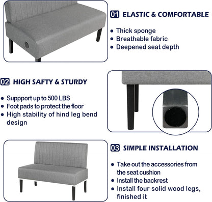 STHOUYN Mini Small Comfy Couch Armless Loveseat Sofa for Bedroom with USB Port, Velvet Small Couches for Small Spaces Living Room, Apartment Office Dorm (Grey)