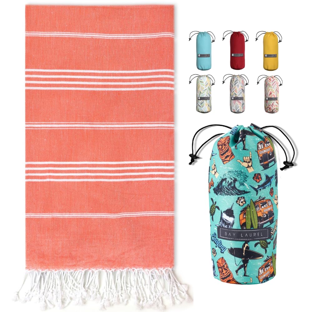 BAY LAUREL Turkish Beach Towel with Travel Bag 39 x 71 Quick Dry Sand Free Lightweight Large Oversized Towels Light