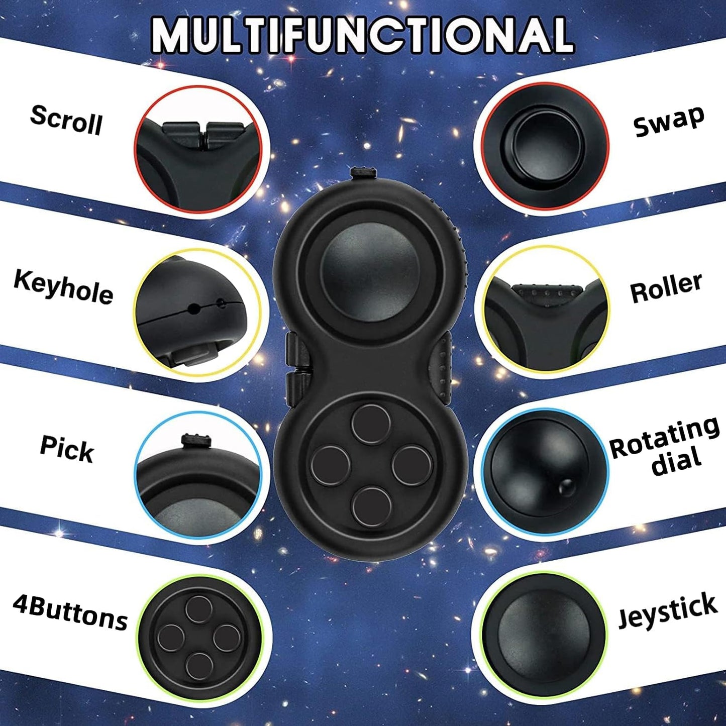 WTYCD Original Fidget Toy Game, Rubberized classical Controller Fidget Concentration Toy with 8-Fidget Functions and Lanyard - Excellent for Relieving Stress and Anxiety