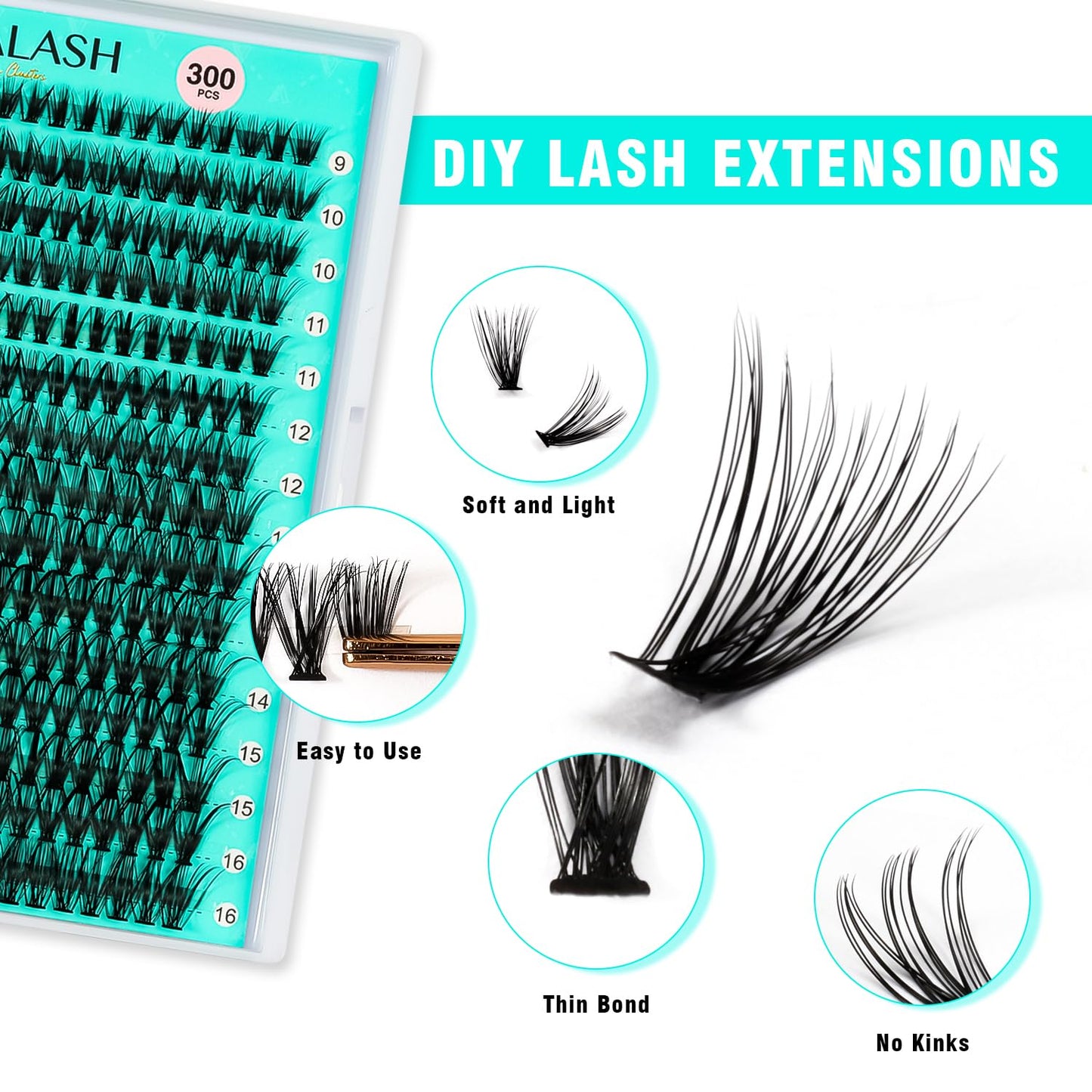 VAVALASH DIY Lash Extension Kit 280 Clusters Individual Lashes Kit 30D 40D 0.07D-10-16mm Lash Clusters, Lash Bond and Seal, Lash Tweezer for DIY Eyelash Extension at Home（Kit-30D+40D-0.07D-10-16MIX）