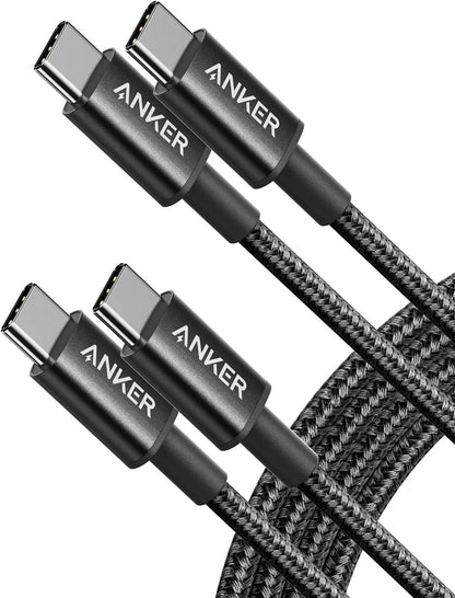 Anker USB C to USB C Cable, New Nylon USB C Charger Cable (6ft, 2Pack), Type C 60W(3A) for iPhone 15/15 Pro/15 Plus/15 Pro Max, iPad Mini 6/ Pro 2021, MacBook Pro 2020, Samsung Galaxy S23,Switch