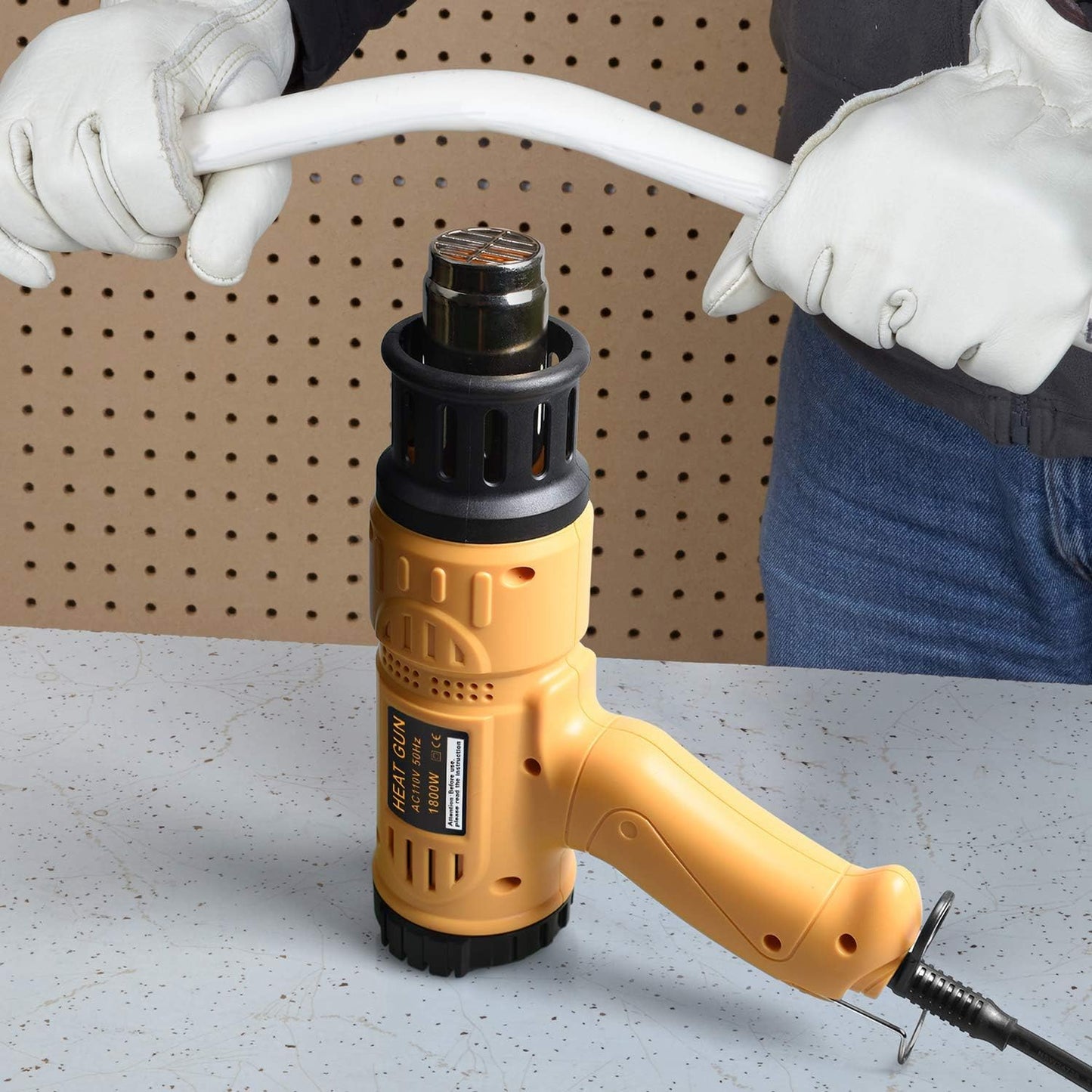 SEEKONE Heat Gun 1800W 122℉~1202℉（50℃- 650℃）Fast Heating Heavy Duty Hot Air Gun Kit Variable Temperature Control Overload Protection with 4 Nozzles for Crafts, Shrinking PVC, Stripping Paint(5.2FT)