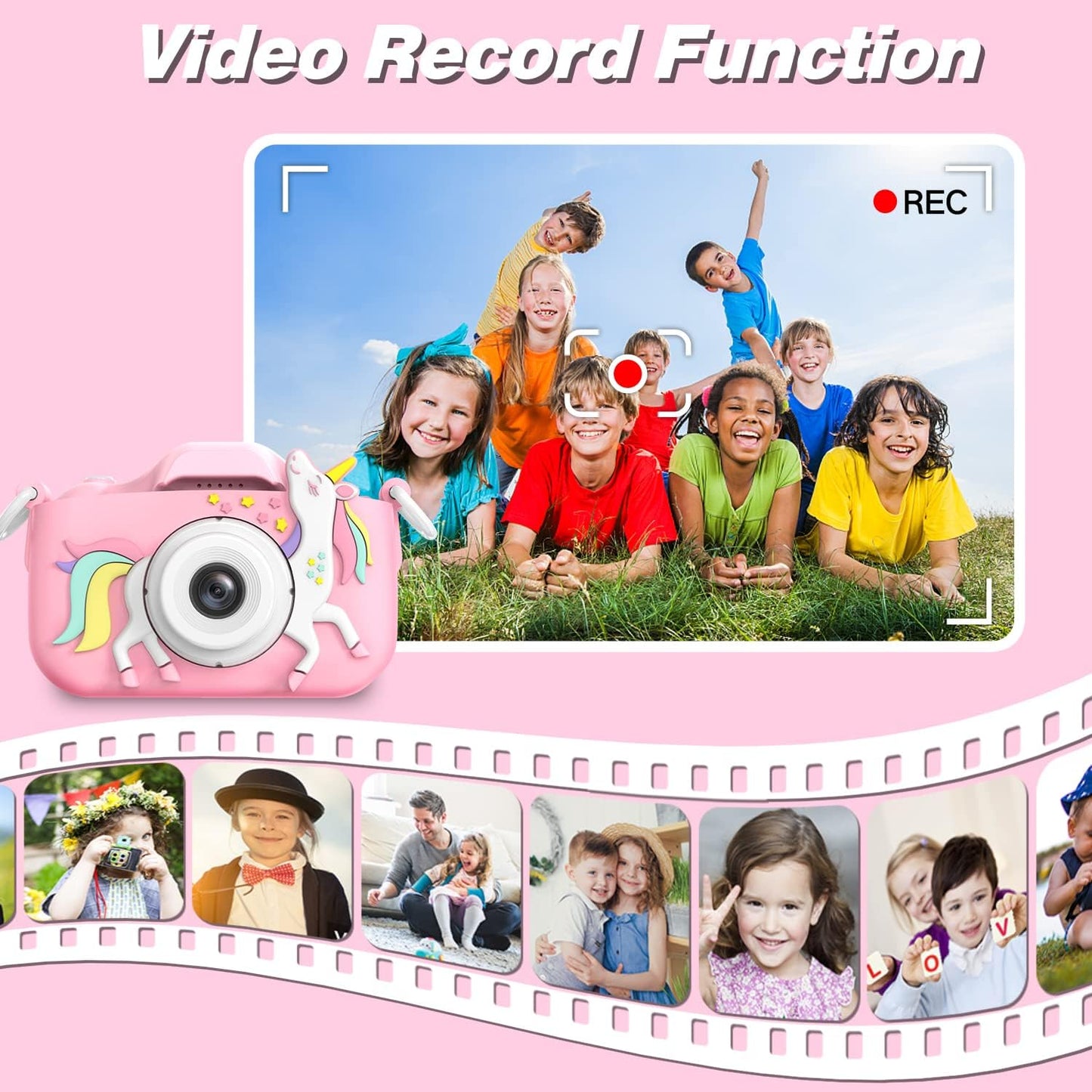 Goopow Kids Camera Toys for 3-8 Year Old Girls Boys,Children Digital Video Camcorder Camera with Cartoon Soft Cover, Best Chritmas Birthday Festival Gift for Kids - 32G SD Card Included (Pink-DJS)