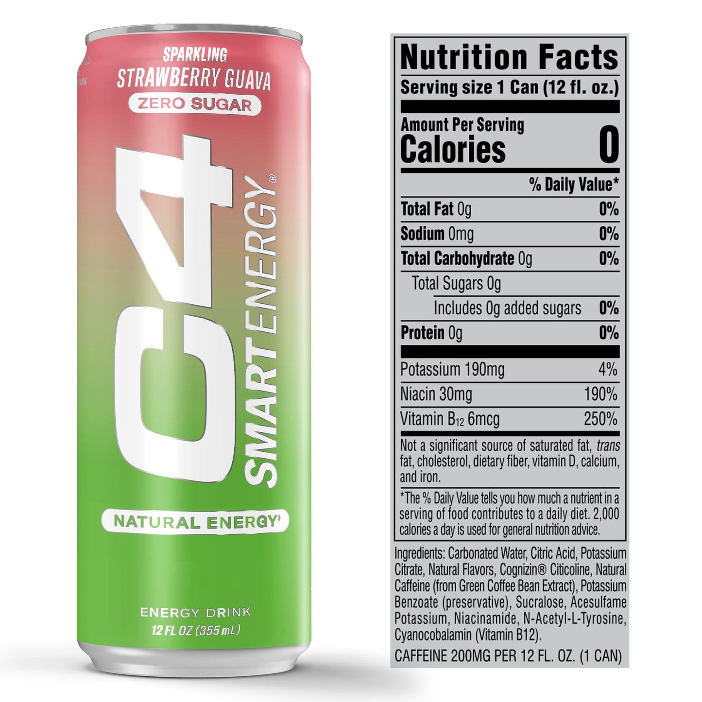 C4 Smart Energy Drink – Boost Focus and Energy with Zero Sugar, Natural Energy, and Nootropics - 200mg Caffeine - Cherry Berry Lime (12oz Pack of 12)