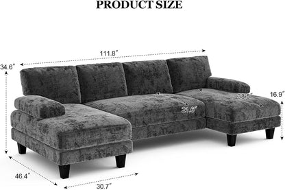 Txtin's U Shaped Sectional Couches for Living Room, 111 Inch Modular Sofa with Double Chaise, Large Lounge Couch for Apartment,Grey